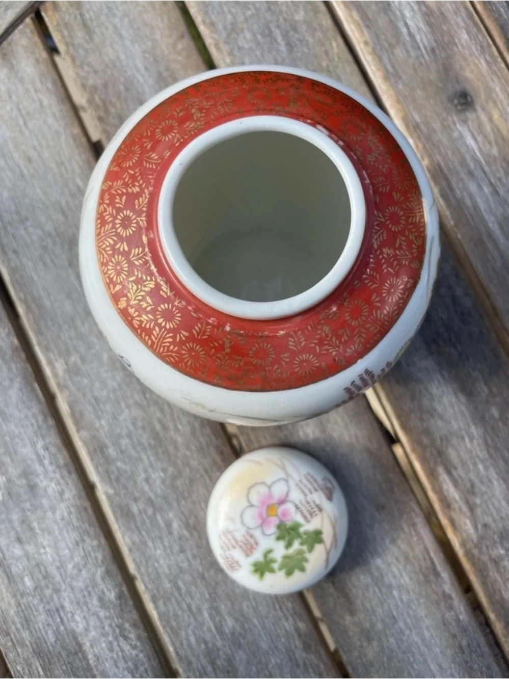 Vintage Japanese Floral Porcelain Ginger Jar Lid Urn